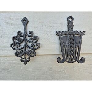 Vintage Japan Cast Iron Wall Plaques Set of 2 1930s 1940s Farm Iron Trivet Wall